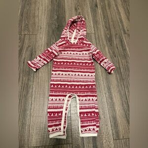 A.T.U.N All Things Uber Nice Baby Red Printed Hoodied Knit One Piece Size 3-6M